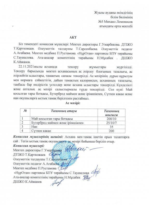 Бракераждық комиссиясының толтырылған АКТ.